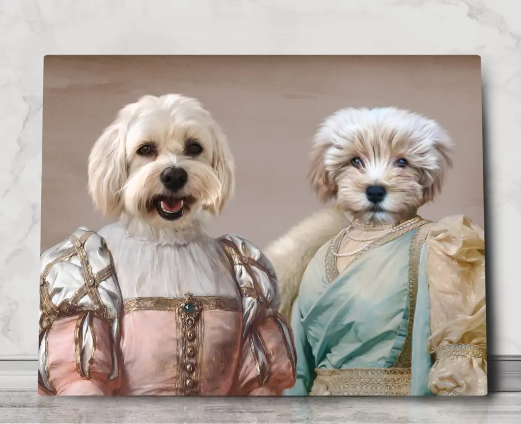 Two Ladies Pet Portrait – custom royal pet portrait