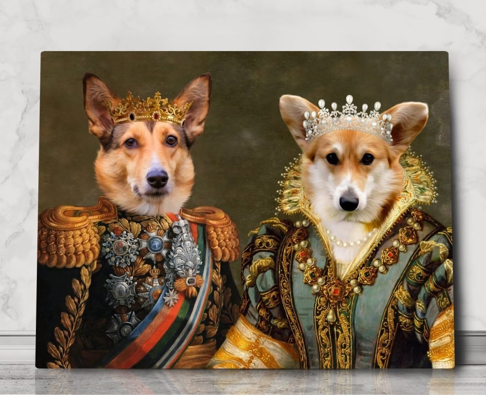 custom pet portrait, pet portrait custom, multiple pet portrait, 2 pet portrait, renaissance pet portrait, king and queen portrait