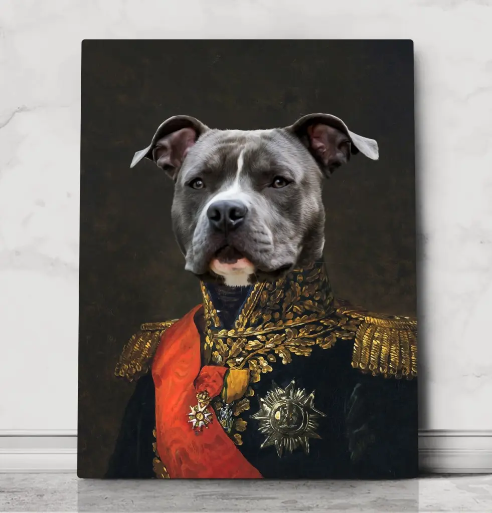 Pit bull painted as a decorated general